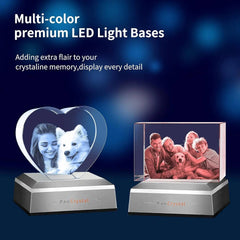 3D Crystal Photo Square Shape with Light Base PawCrystal