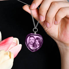 3D Crystal Photo Necklace Pink Heart Shape PawCrystal